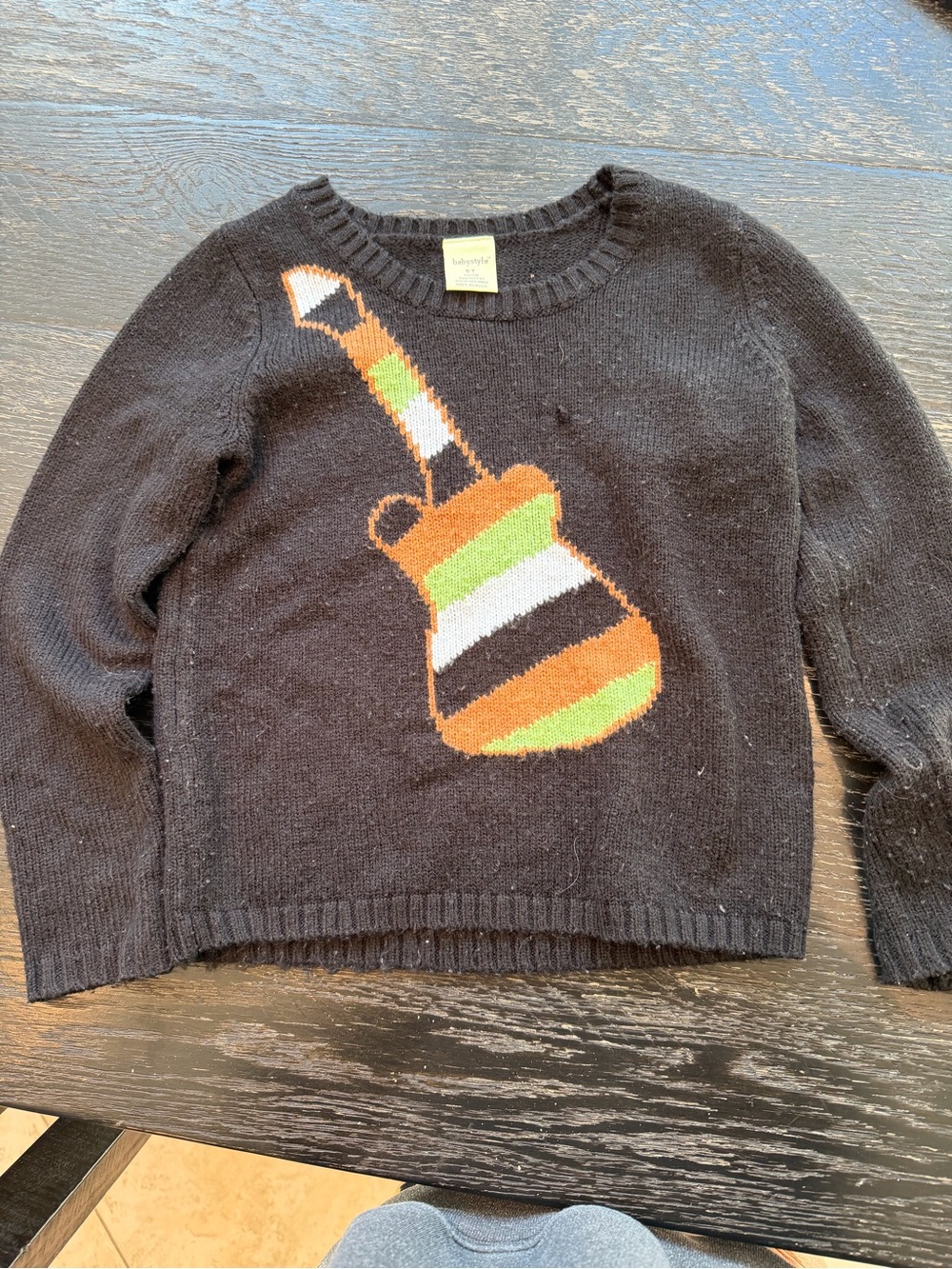 Kids Black Guitar Intarsia Sweater by Babystyle